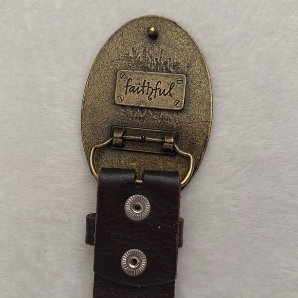 Faithful | Brown Leather Stud Belt Eagle Camouflage Hook Embossed Buckle (S) - Picture 11 of 15